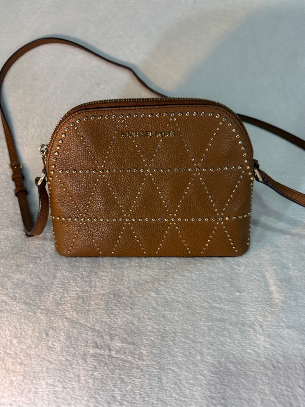 Michael Kors Cognac Studded Leather Crossbody Bag
